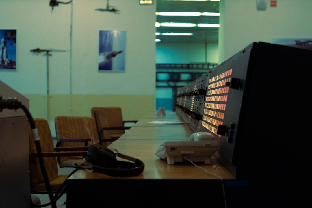 Broadcast control room with monitors and switching equipment